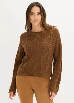 bonprix bonprix Jerséis|Ropa De Punto>Jersey con contenido de algodón marrón pimienta