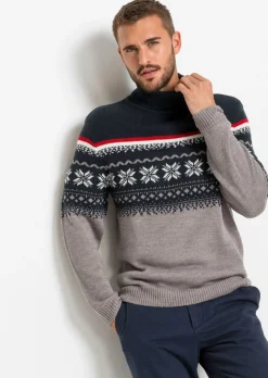 bonprix bonprix Jerséis Y Cárdigans>Jersey con cuello alto y patrón nórdico Gris jaspeado con patrón nórdico