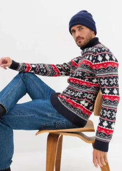 Hombre bonprix bonprix Jersey con cuello alto y patrón nórdico