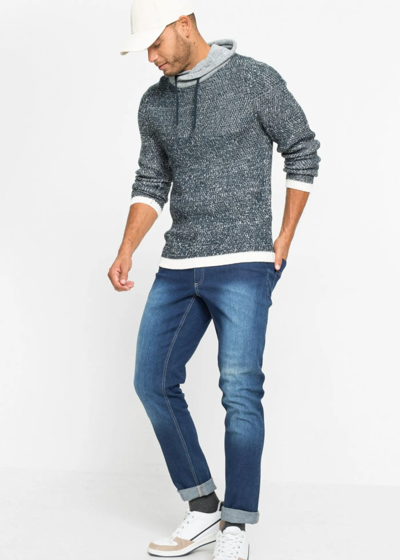 Hombre bonprix bonprix Jersey con cuello tipo chal y detalles en contraste