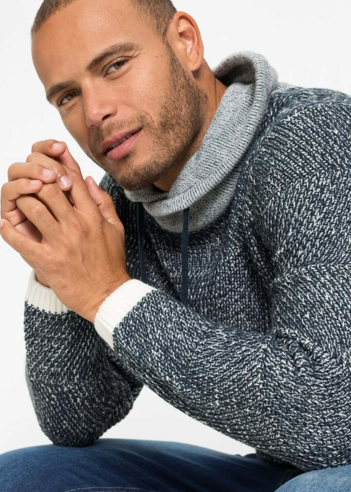 Hombre bonprix bonprix Jersey con cuello tipo chal y detalles en contraste