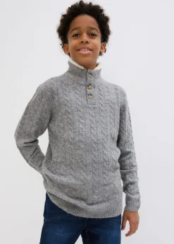 bonprix bonprix Ropa 9 A 16 Años·Sudaderas Y Jerséis>Jersey con cuello troyer Gris jaspeado