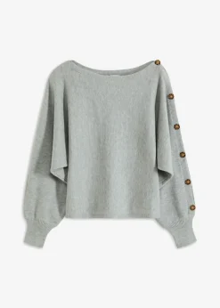 bonprix bonprix Jerséis|Ropa De Punto>Jersey con detalles de botón Gris claro jaspeado