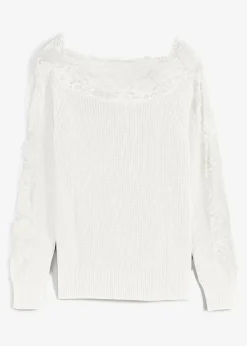 bonprix bonprix Jerséis|Ropa De Punto>Jersey con encaje Blanco lana
