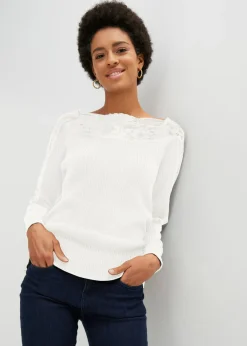 bonprix bonprix Jerséis|Ropa De Punto>Jersey con encaje Blanco lana