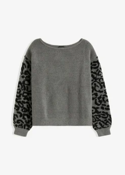 bonprix bonprix Jerséis|Ropa De Punto>Jersey con estampado de leopardo estampado leo gris jaspeado/negro