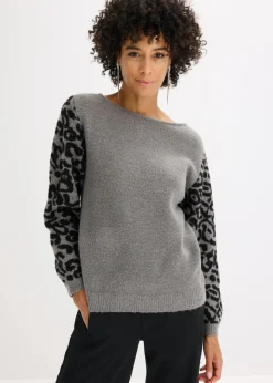 bonprix bonprix Jerséis|Ropa De Punto>Jersey con estampado de leopardo estampado leo gris jaspeado/negro