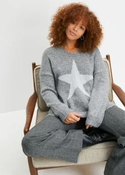 bonprix bonprix Jerséis|Ropa De Punto>Jersey con estrellas Gris jaspeado
