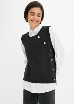 bonprix bonprix Jerséis|Ropa De Punto>Jersey con inserto de blusa Antracita jaspeado