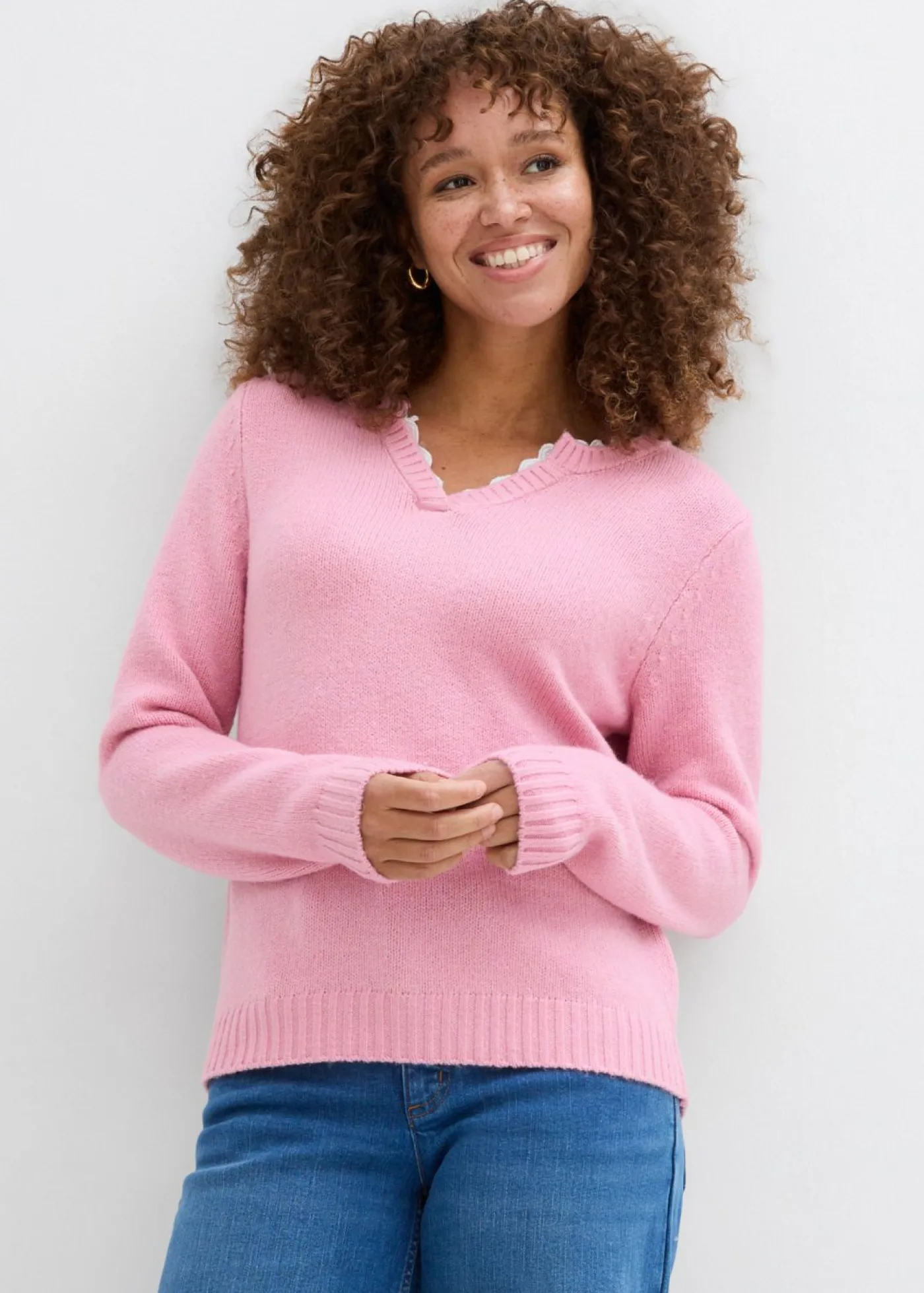 Mujer bonprix bonprix Jersey con inserto de encaje