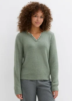 Mujer bonprix bonprix Jersey con inserto de encaje