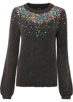 bonprix bonprix Jerséis|Ropa De Punto>Jersey con lentejuelas coloridas Antracita jaspeado