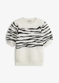 bonprix bonprix Jerséis|Ropa De Punto>Jersey con mangas abullonadas Blanco lana-negro