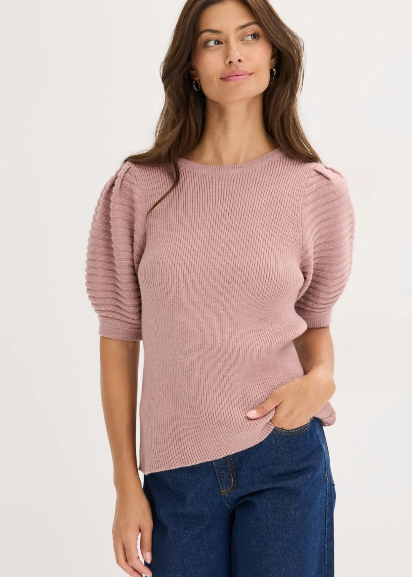 bonprix bonprix Jerséis|Ropa De Punto>Jersey con mangas abullonadas Rosa palo