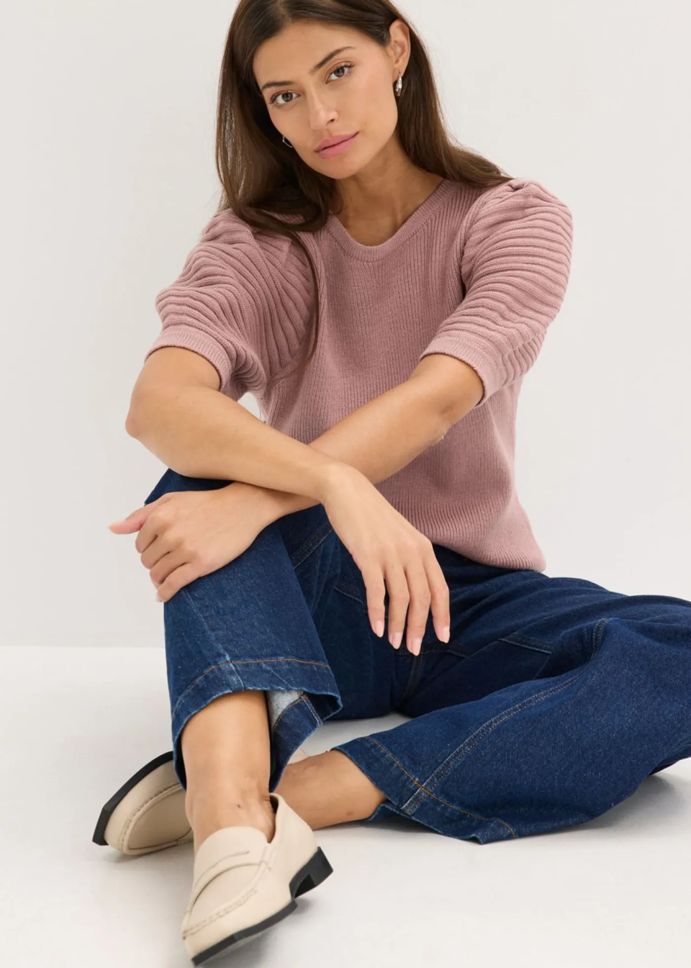 bonprix bonprix Jerséis|Ropa De Punto>Jersey con mangas abullonadas Rosa palo