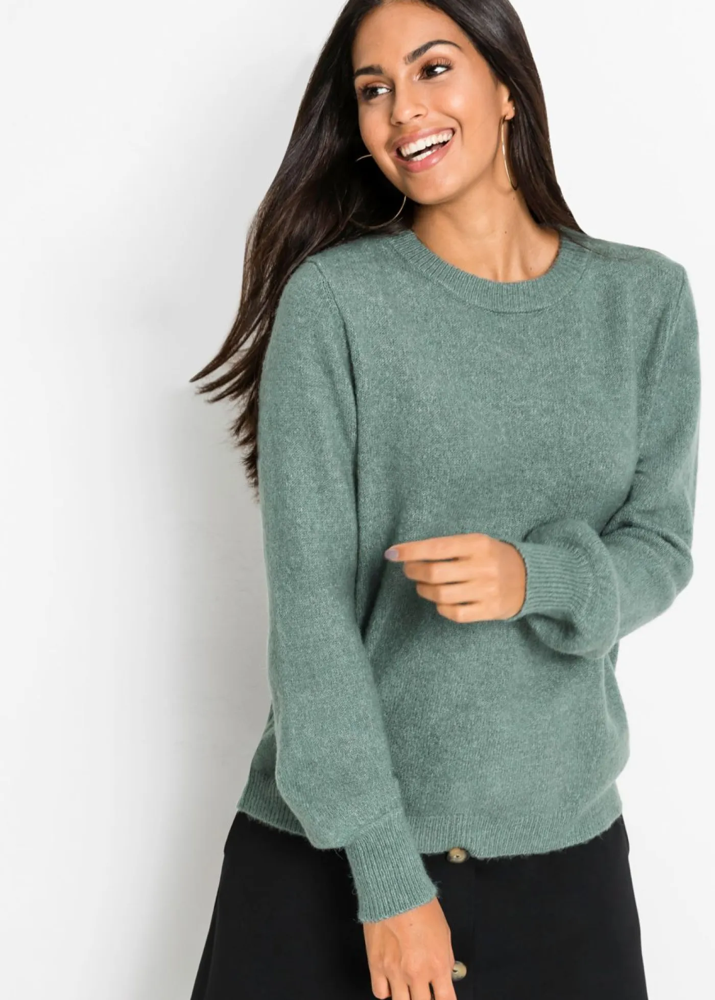 bonprix bonprix Jerséis|Ropa De Punto>Jersey con mangas abullonadas Azul mineral jaspeado