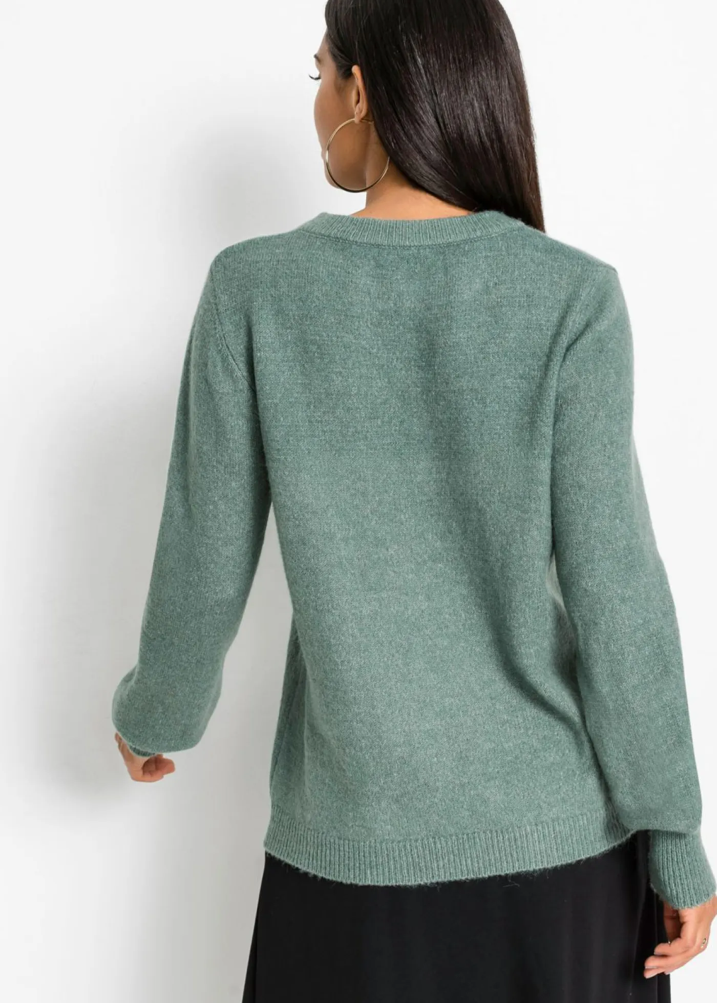 bonprix bonprix Jerséis|Ropa De Punto>Jersey con mangas abullonadas Azul mineral jaspeado