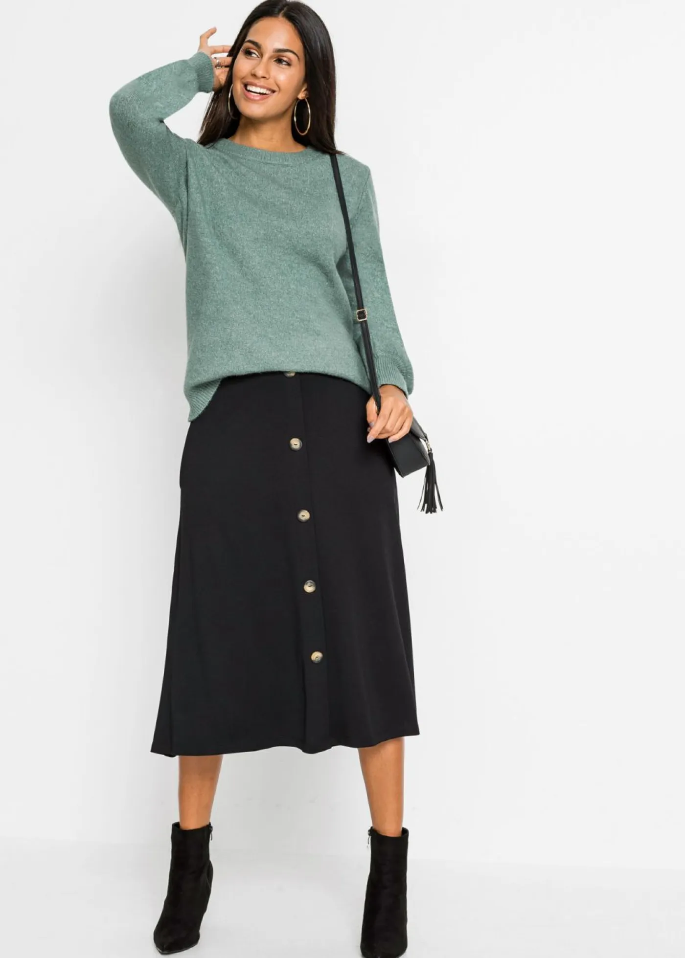 bonprix bonprix Jerséis|Ropa De Punto>Jersey con mangas abullonadas Azul mineral jaspeado