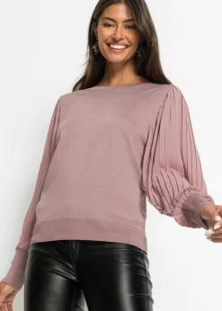 bonprix bonprix Jerséis|Ropa De Punto>Jersey con mangas plisadas de viscosa sostenible palisandro
