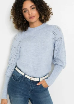 bonprix bonprix Jerséis|Ropa De Punto>Jersey con patrón de ajour Azul claro