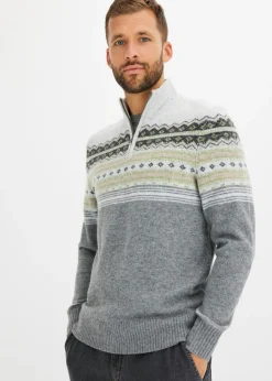 bonprix bonprix Jerséis Y Cárdigans>Jersey con patrón nórdico y cuello alto gris claro jaspeado con patrón nórdico