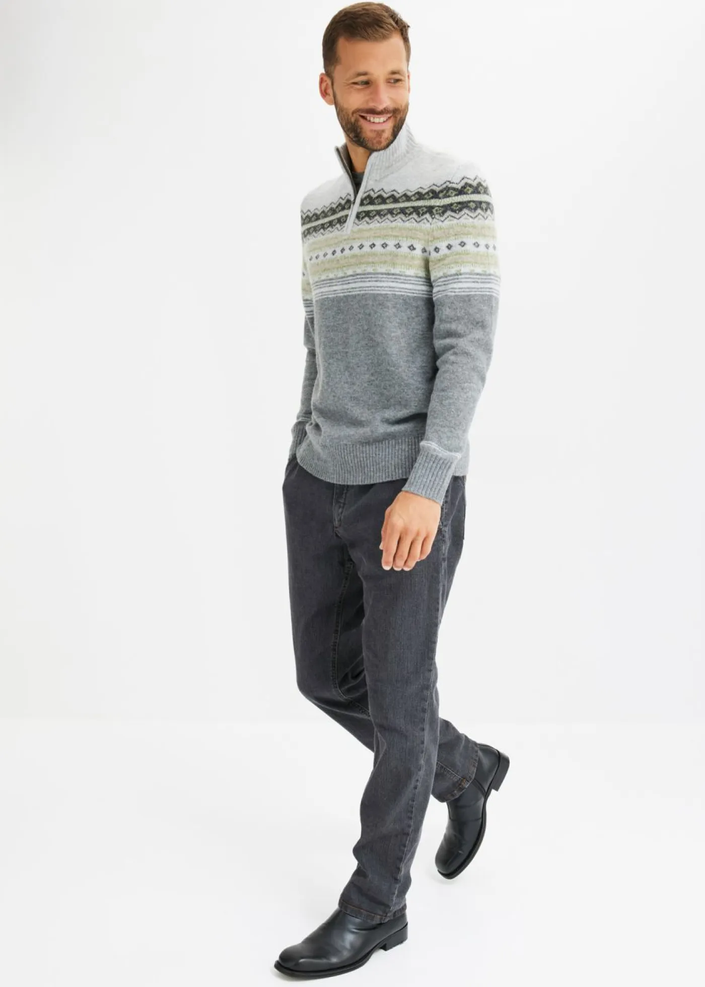 bonprix bonprix Jerséis Y Cárdigans>Jersey con patrón nórdico y cuello alto gris claro jaspeado con patrón nórdico