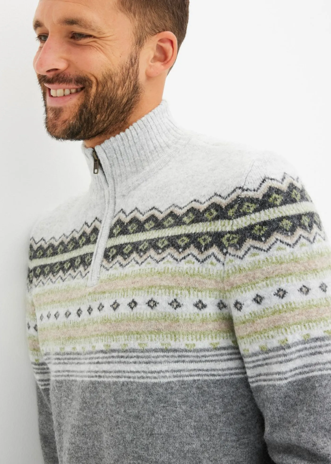 bonprix bonprix Jerséis Y Cárdigans>Jersey con patrón nórdico y cuello alto gris claro jaspeado con patrón nórdico