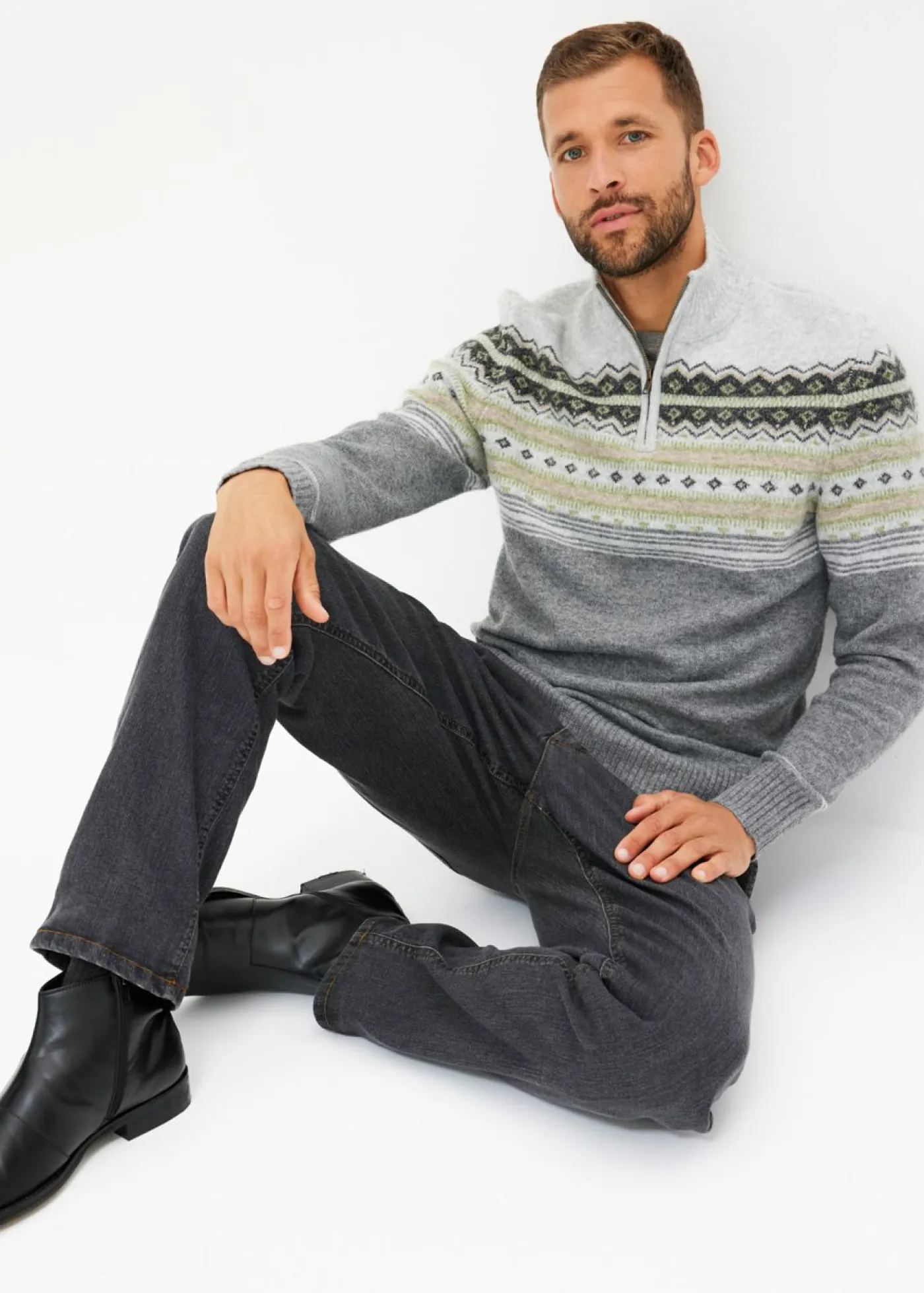 bonprix bonprix Jerséis Y Cárdigans>Jersey con patrón nórdico y cuello alto gris claro jaspeado con patrón nórdico