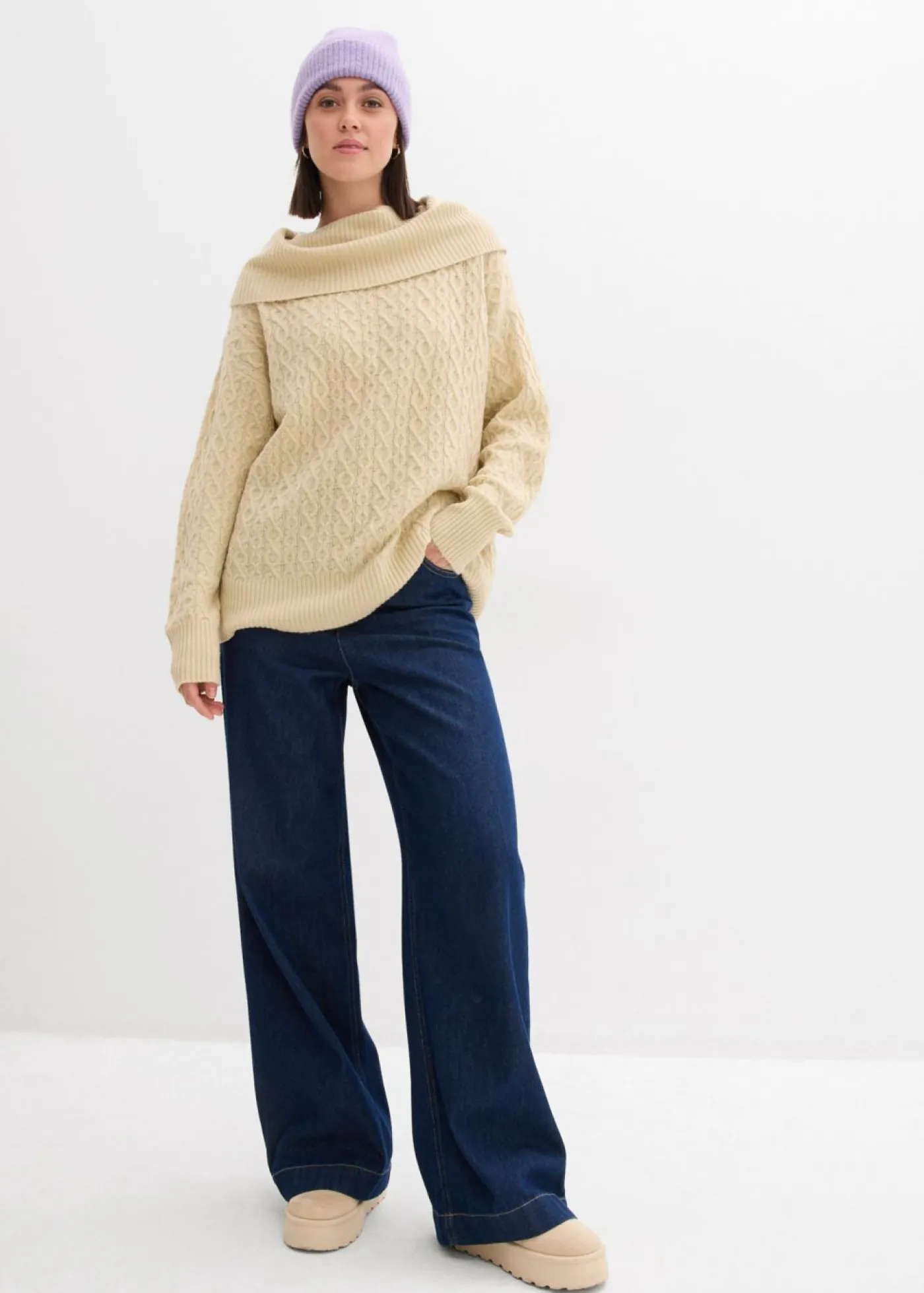 bonprix bonprix Jerséis|Ropa De Punto>Jersey con patrón trenzado Arena claro