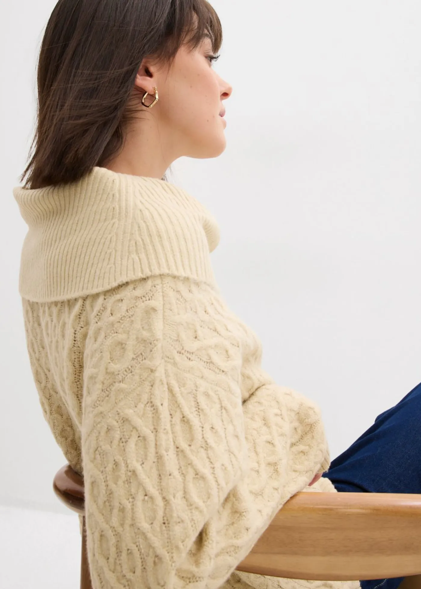 bonprix bonprix Jerséis|Ropa De Punto>Jersey con patrón trenzado Arena claro