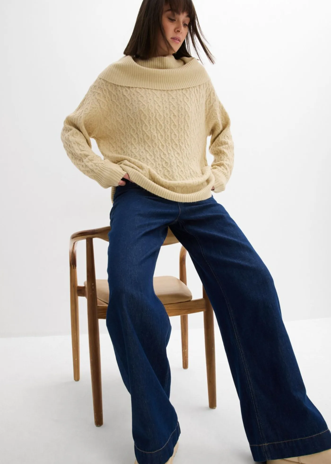 bonprix bonprix Jerséis|Ropa De Punto>Jersey con patrón trenzado Arena claro