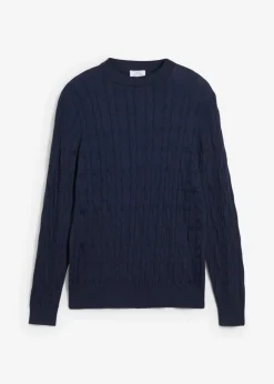 bonprix bonprix Jerséis Y Cárdigans>Jersey con patrón trenzado de algodón reciclable Azul marino