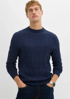 bonprix bonprix Jerséis Y Cárdigans>Jersey con patrón trenzado de algodón reciclable Azul marino