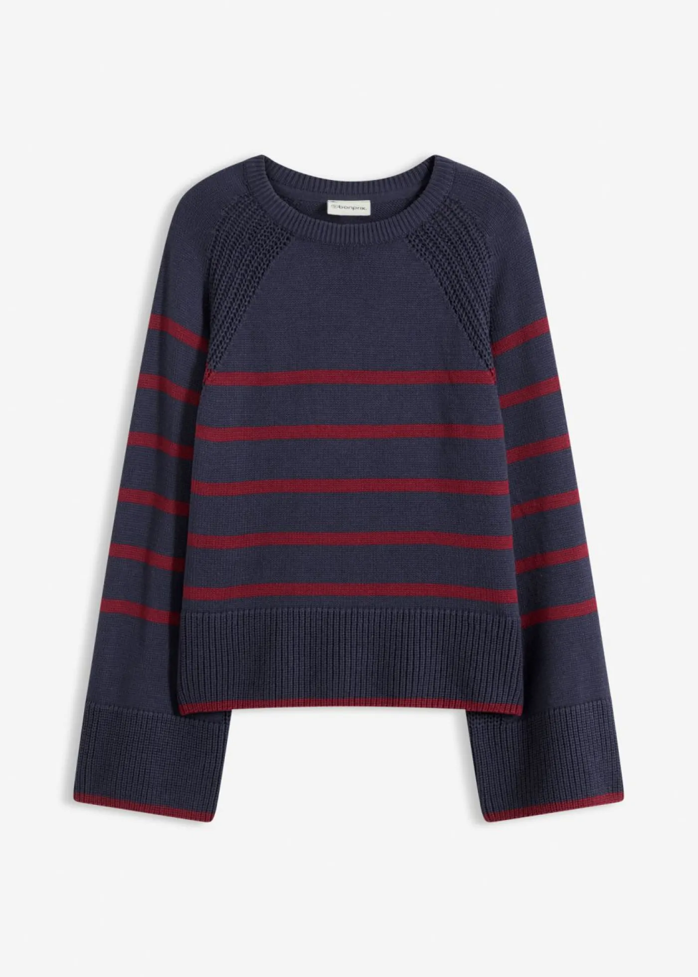 bonprix bonprix Jerséis|Ropa De Punto>Jersey con rayas en contraste Azul marino/rojo rubí de rayas