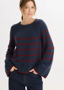 bonprix bonprix Jerséis|Ropa De Punto>Jersey con rayas en contraste Azul marino/rojo rubí de rayas