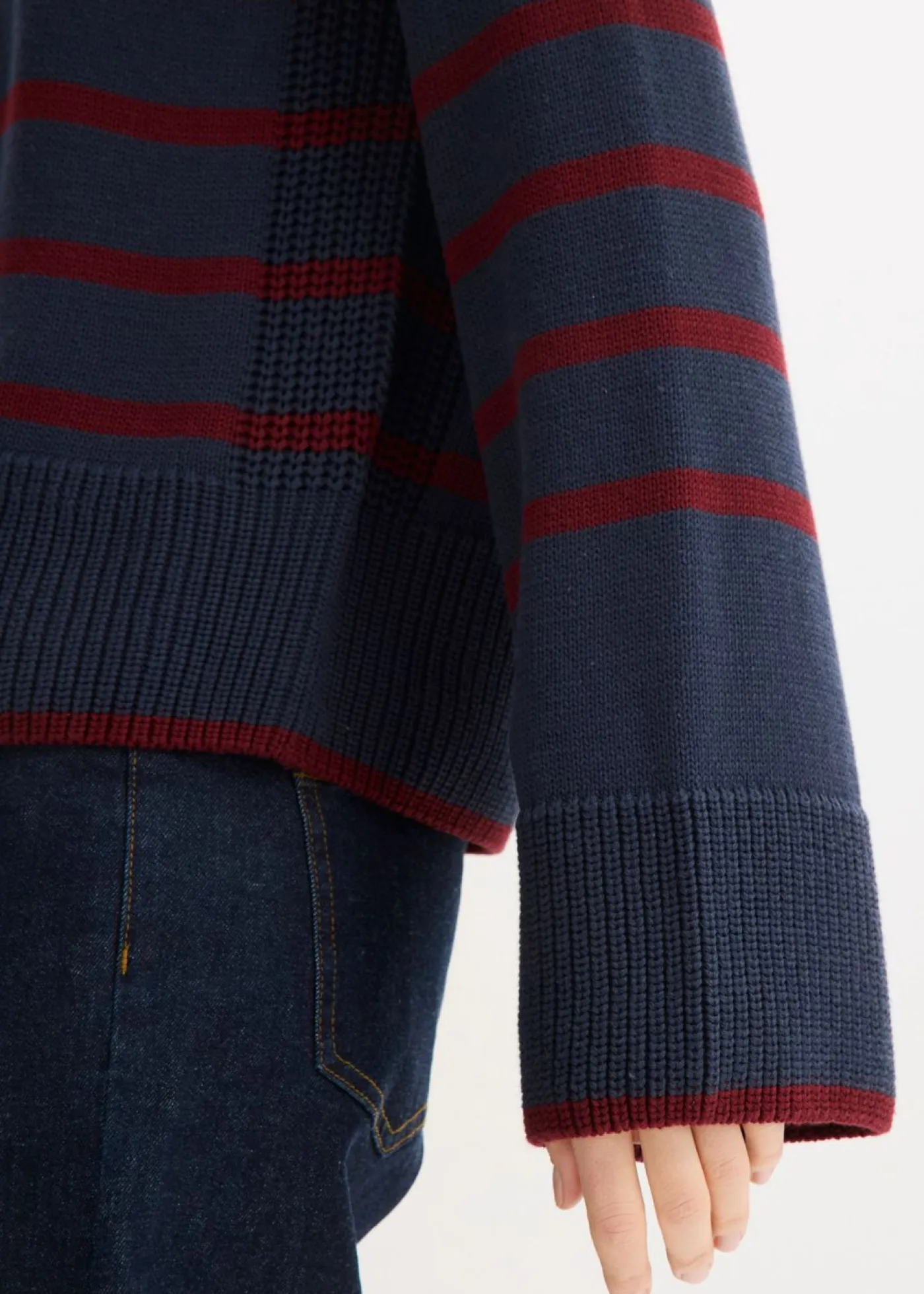 bonprix bonprix Jerséis|Ropa De Punto>Jersey con rayas en contraste Azul marino/rojo rubí de rayas