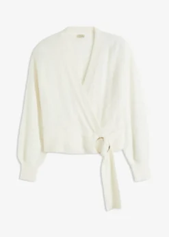 bonprix bonprix Jerséis|Ropa De Punto>Jersey cruzado con accesorio Blanco lana