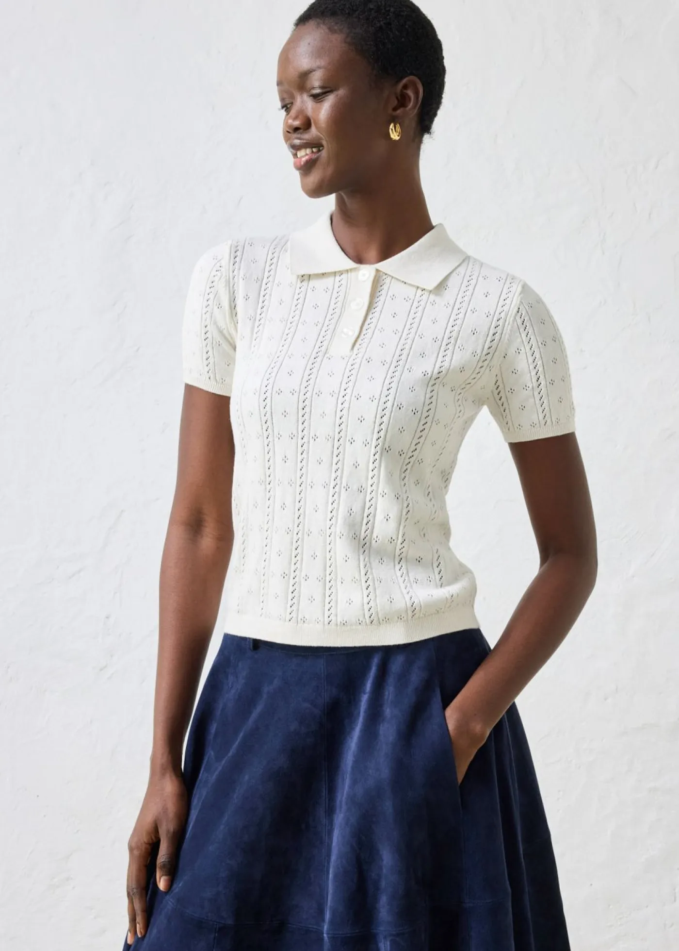 bonprix bonprix Premium|Jerséis>Jersey de ajour con mezcla de seda Blanco