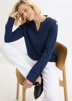 Mujer bonprix bonprix Jersey de algodón con detalle de botones