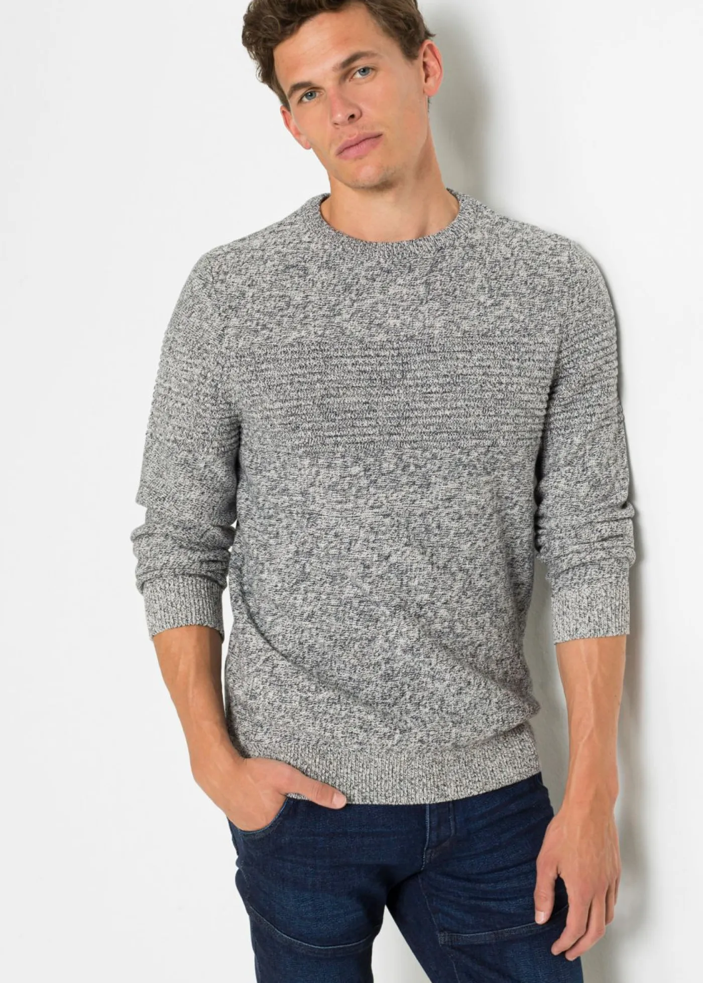 bonprix bonprix Jerséis Y Cárdigans>Jersey de algodón puro Gris jaspeado