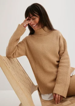 Mujer bonprix bonprix Jersey de algodón puro con cuello vuelto