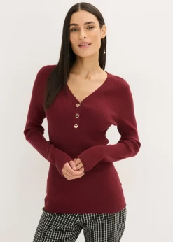 bonprix bonprix Jerséis|Ropa De Punto>Jersey de canalé con viscosa Rojo rubí