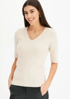 bonprix bonprix Jerséis|Ropa De Punto>Jersey de canalé de manga corta con viscosa Beige