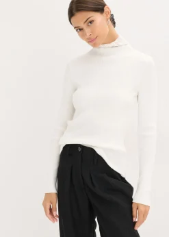 bonprix bonprix Jerséis|Ropa De Punto>Jersey de canalé de mezcla de viscosa fluida Blanco lana