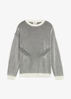 bonprix bonprix Jerséis Y Cárdigans>Jersey de canalé de mezcla de algodón con corte holgado negro-blanco lana con rayas
