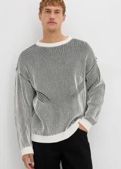 bonprix bonprix Jerséis Y Cárdigans>Jersey de canalé de mezcla de algodón con corte holgado negro-blanco lana con rayas