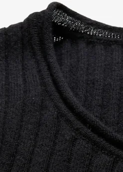 bonprix bonprix Premium|Jerséis>Jersey de canalé en lana merina Negro