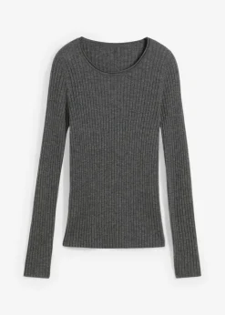 bonprix bonprix Premium|Jerséis>Jersey de canalé en lana merina gris moteado