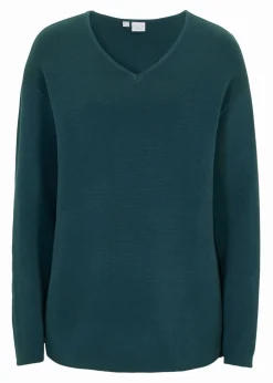 bonprix bonprix Jerséis|Ropa De Punto>Jersey de canalé Milano con escote en V verde pimiento
