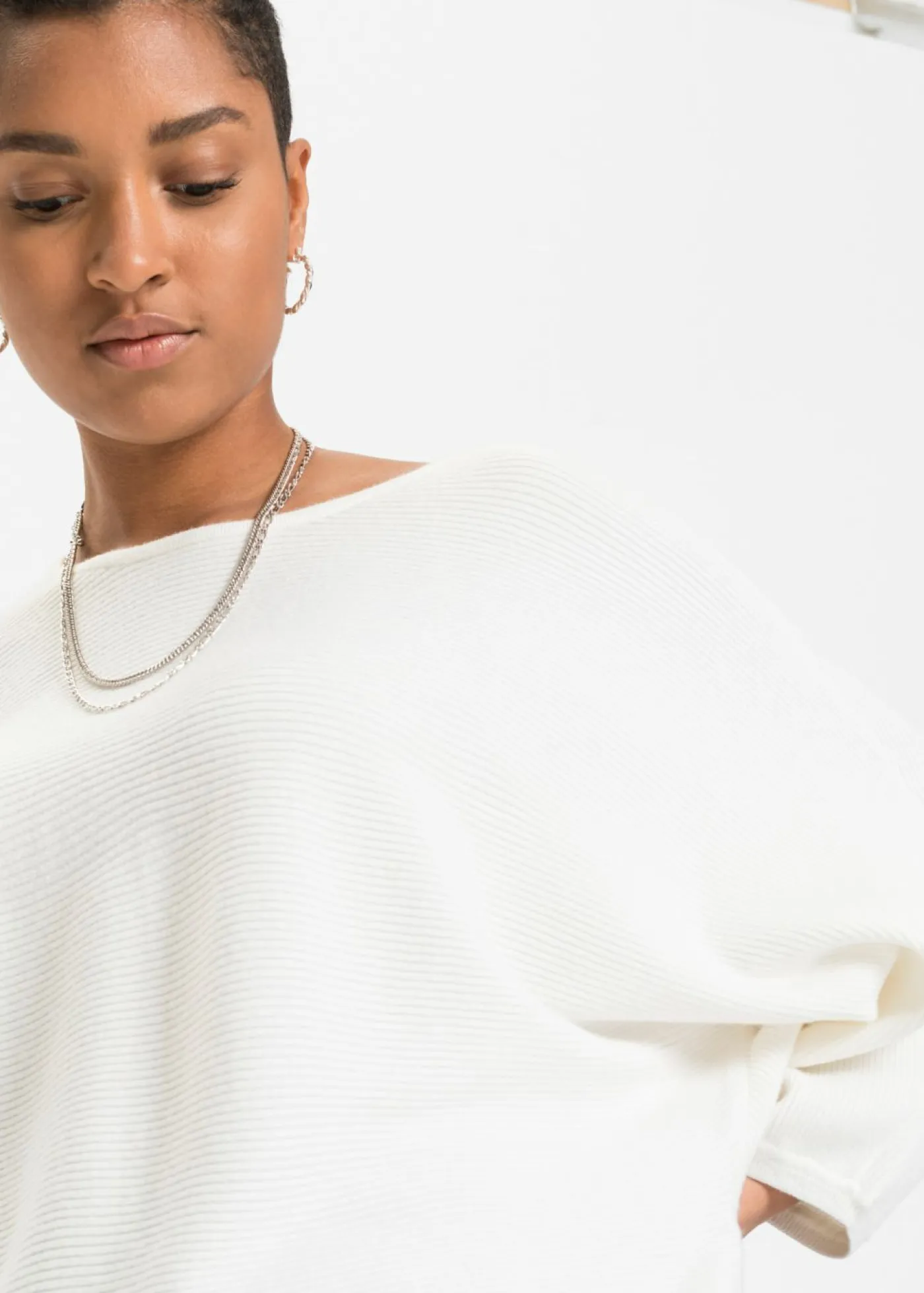 bonprix bonprix Jerséis|Ropa De Punto>Jersey de canalé oversize de mezcla de viscosa crema suave